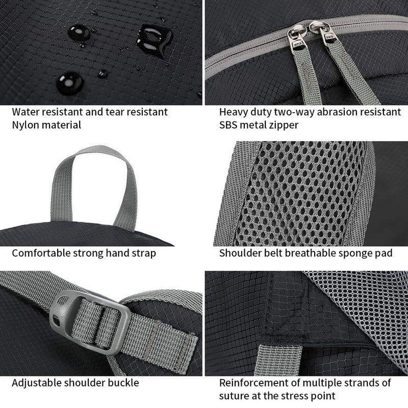 FENGDONG 35L Lightweight Foldable Waterproof Packable Travel Hiking Backpack Daypack for men women Black - Image 4